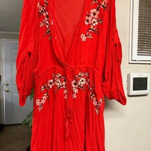 City Chic Vibrant Red Floral Dress